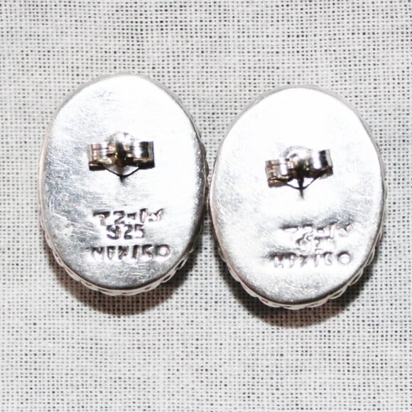 Vintage Taxco Mexico Sterling Silver Red Jasper Stud Earrings - Picture 2 of 5